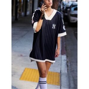 FP Movement by Free People Navy and White Striped Jersey Top